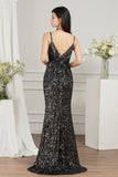 Shiny Sequins Spaghetti Straps V-neck Floor-length Mermaid Bridesmaid/Prom Dress-misshow.com