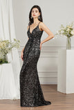 Shiny Sequins Spaghetti Straps V-neck Floor-length Mermaid Bridesmaid/Prom Dress-misshow.com