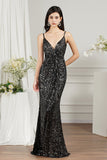 Shiny Sequins Spaghetti Straps V-neck Floor-length Mermaid Bridesmaid/Prom Dress-misshow.com