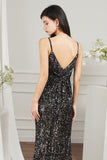 Shiny Sequins Spaghetti Straps V-neck Floor-length Mermaid Bridesmaid/Prom Dress-misshow.com