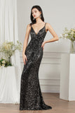 Shiny Sequins Spaghetti Straps V-neck Floor-length Mermaid Bridesmaid/Prom Dress-misshow.com