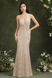 Shiny Sequins Spaghetti Straps V-neck Floor-length Mermaid Bridesmaid/Prom Dress-misshow.com