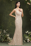 Shiny Sequins Spaghetti Straps V-neck Floor-length Mermaid Bridesmaid/Prom Dress-misshow.com