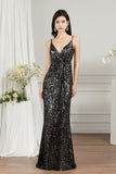 Shiny Sequins Spaghetti Straps V-neck Floor-length Mermaid Bridesmaid/Prom Dress