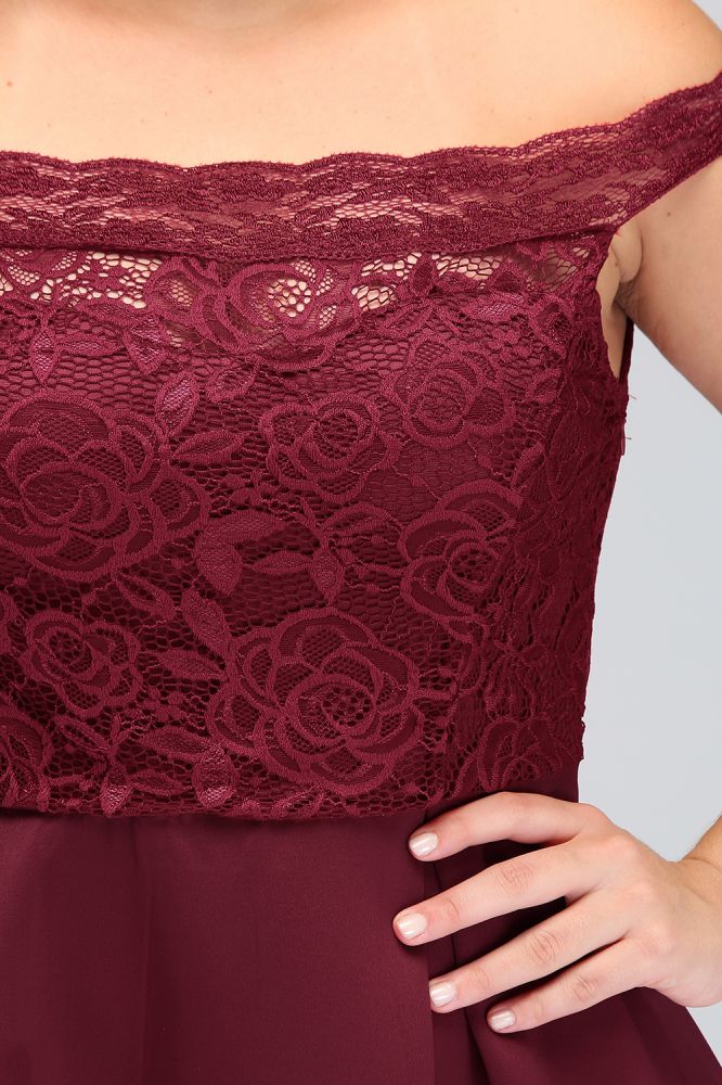 Looking for plussizedress in Lace, A-line style, and Gorgeous Lace work  MISSHOW has all covered on this elegant Short A-Line Off-Shoulder  Lace Burgundy Chiffon Plus size Cocktail Dresses.