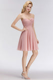 MISSHOW offers Short Pink Sweetheart Simple Bridesmaid Dresses Sleeveless Homecoming Dress at a good price from Misshow