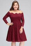 Short Plis size A-Line Off-Shoulder Lace Burgundy Cocktail Dresses