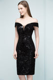 MISSHOW offers Short Sequined Sheath Off-shoulder Black Prom Dresses at a cheap price from Black, Sequined to Column Mini hem. Stunning yet affordable Sleeveless Prom Dresses,Homecoming Dresses.