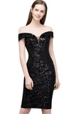 MISSHOW offers Short Sequined Sheath Off-shoulder Black Prom Dresses at a cheap price from Black, Sequined to Column Mini hem. Stunning yet affordable Sleeveless Prom Dresses,Homecoming Dresses.