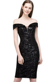 Short Sequined Sheath Off-shoulder Black Prom Dresses