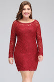 Looking for plussizedress in Lace, Column style, and Gorgeous Lace work  MISSHOW has all covered on this elegant Short Sheath  Plus size Scoop Long SleevesLace Burgundy Cocktail Dresses.