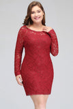 Looking for plussizedress in Lace, Column style, and Gorgeous Lace work  MISSHOW has all covered on this elegant Short Sheath  Plus size Scoop Long SleevesLace Burgundy Cocktail Dresses.