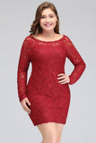 Looking for plussizedress in Lace, Column style, and Gorgeous Lace work  MISSHOW has all covered on this elegant Short Sheath  Plus size Scoop Long SleevesLace Burgundy Cocktail Dresses.