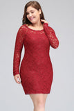 Looking for plussizedress in Lace, Column style, and Gorgeous Lace work  MISSHOW has all covered on this elegant Short Sheath  Plus size Scoop Long SleevesLace Burgundy Cocktail Dresses.