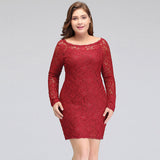 Looking for plussizedress in Lace, Column style, and Gorgeous Lace work  MISSHOW has all covered on this elegant Short Sheath  Plus size Scoop Long SleevesLace Burgundy Cocktail Dresses.