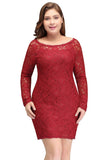 Looking for plussizedress in Lace, Column style, and Gorgeous Lace work  MISSHOW has all covered on this elegant Short Sheath  Plus size Scoop Long SleevesLace Burgundy Cocktail Dresses.