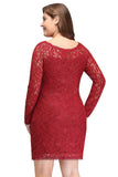 Looking for plussizedress in Lace, Column style, and Gorgeous Lace work  MISSHOW has all covered on this elegant Short Sheath  Plus size Scoop Long SleevesLace Burgundy Cocktail Dresses.