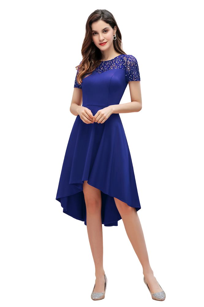 Looking for Prom Dresses,Evening Dresses,Homecoming Dresses,Mother Daughter Dresses in 100D Chiffon,Sequined,Lace, A-line style, and Gorgeous Lace work  MISSHOW has all covered on this elegant Short Sleeve Sequin Hi-Lo Cocktail Party Dress Burgundy Aline Daily Casual Dress.