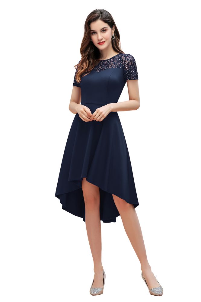 Looking for Prom Dresses,Evening Dresses,Homecoming Dresses,Mother Daughter Dresses in 100D Chiffon,Sequined,Lace, A-line style, and Gorgeous Lace work  MISSHOW has all covered on this elegant Short Sleeve Sequin Hi-Lo Cocktail Party Dress Burgundy Aline Daily Casual Dress.