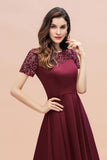 Looking for Prom Dresses,Evening Dresses,Homecoming Dresses,Mother Daughter Dresses in 100D Chiffon,Sequined,Lace, A-line style, and Gorgeous Lace work  MISSHOW has all covered on this elegant Short Sleeve Sequin Hi-Lo Cocktail Party Dress Burgundy Aline Daily Casual Dress.