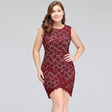 Looking for plussizedress in Lace, A-line style, and Gorgeous Lace work  MISSHOW has all covered on this elegant Short Sleeveless Mermaid Scoop Plus size Lace Cocktail Dresses.