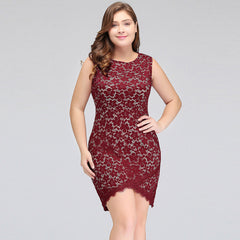 Looking for plussizedress in Lace, A-line style, and Gorgeous Lace work  MISSHOW has all covered on this elegant Short Sleeveless Mermaid Scoop Plus size Lace Cocktail Dresses.