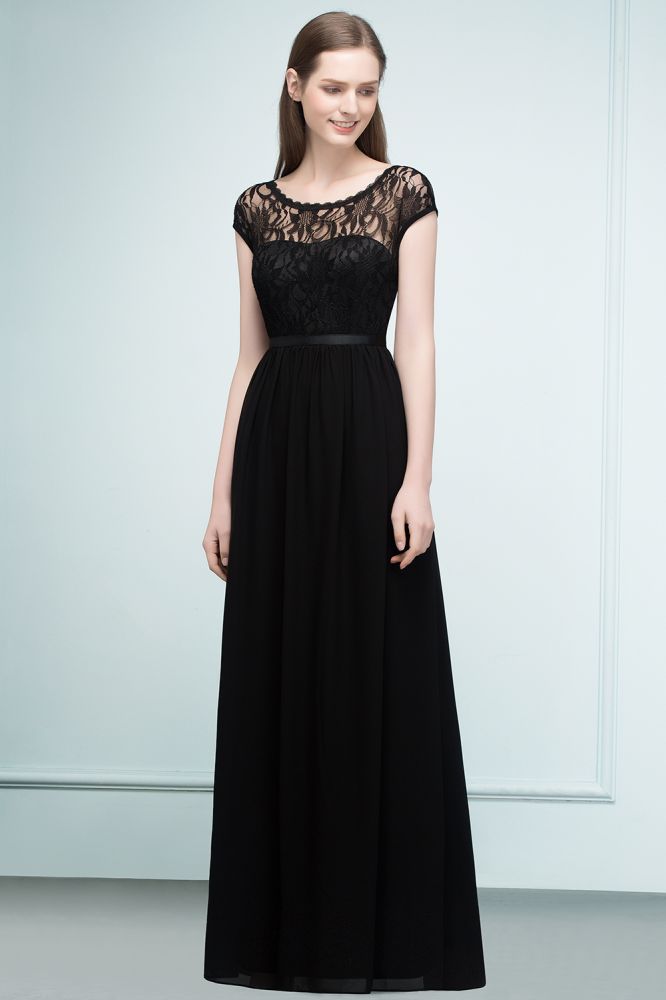 Looking for Bridesmaid Dresses in 30D Chiffon, A-line style, and Gorgeous Lace work  MISSHOW has all covered on this elegant Short Sleeves Lace A-line Floor Length Bridesmaid Dresses with Sash.