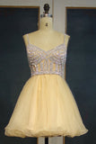 Short Tulle A-line Spaghetti Sweetheart Sequined Prom Dresses