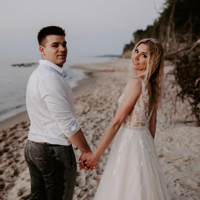 Simple A-line Backless Wedding Dresses with Lace-misshow.com