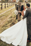 Simple A-line Satin Sleeveless Wedding Dress With Side Slit-misshow.com