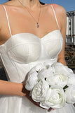 Simple A-Line Short Spaghetti Straps Tulle Wedding Dresses-misshow.com