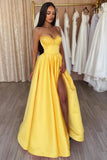 Simple A-line Spaghetti Straps Sequined Sleeveless Prom Dress With Slit