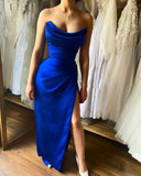 Simple Ankle Length Strapless Sexy Prom Dresses With Slit-misshow.com
