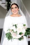 Simple Beautiful A-line Long Sleeves Satin Backless Wedding Dress-misshow.com