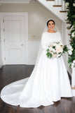 Simple Beautiful A-line Long Sleeves Satin Backless Wedding Dress