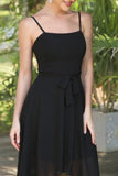 Simple Black Spaghetti Straps Sleeveless A-Line Prom Dresses-misshow.com