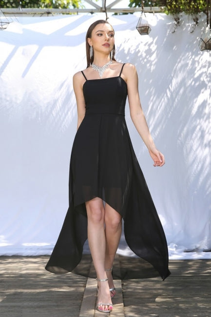 Simple Black Spaghetti Straps Sleeveless A-Line Prom Dresses-misshow.com