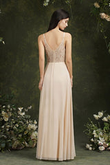 Simple Champagne Spaghetti Straps Sleeveless A-Line Satin Prom Dresses with Ruffles-misshow.com