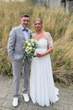 Simple Half-Sleeve Chiffon Sheath Wedding Dresses Bridal Gowns With Lace
