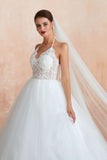 This elegant Halter Tulle wedding dress with Lace,Sequined could be custom made in plus size for curvy women. Plus size Sleeveless A-line,Ball Gown,Princess bridal gowns are classic yet cheap.
