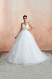 Simple Halter Ball Gown Open Back Lace Bridal Gown with Chapel Train
