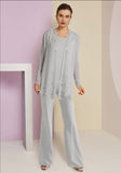 Simple Jewel Long sleeves Two pieces Chiffon Mother dress-misshow.com
