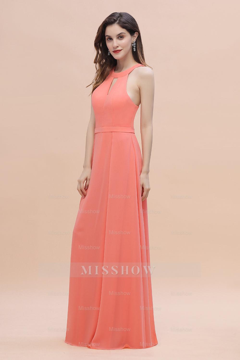 Simple Jewel Sleeveless Coral Chiffon Bridesmaid Dresses Simple Jewel Sleeveless Coral Chiffon Bridesmaid Dresses
