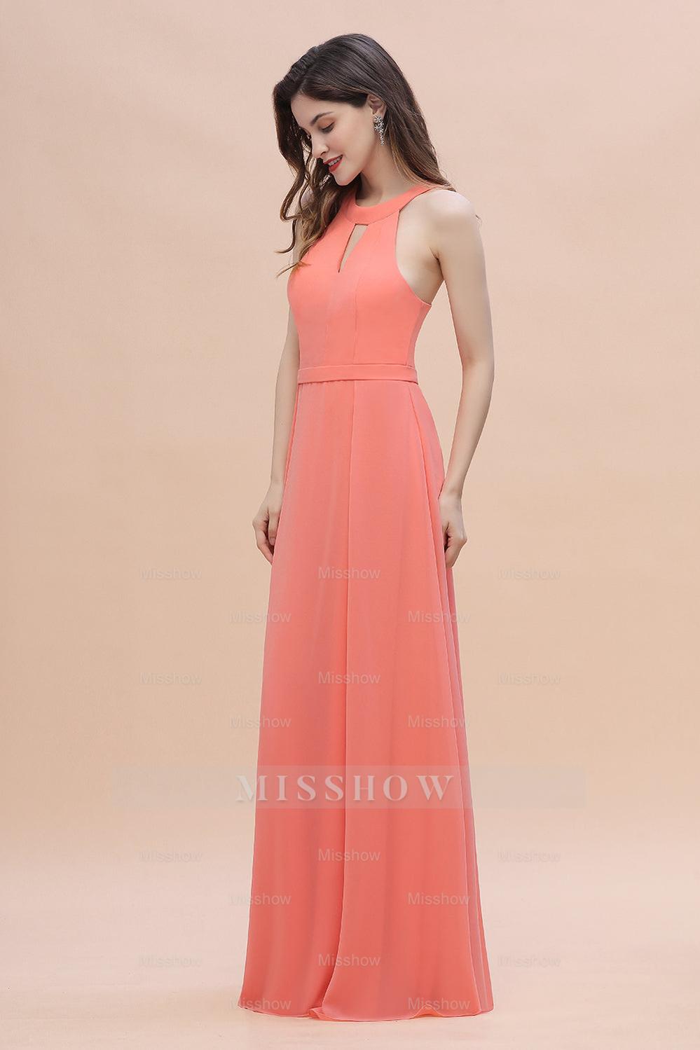 Simple Jewel Sleeveless Coral Chiffon Bridesmaid Dresses Simple Jewel Sleeveless Coral Chiffon Bridesmaid Dresses