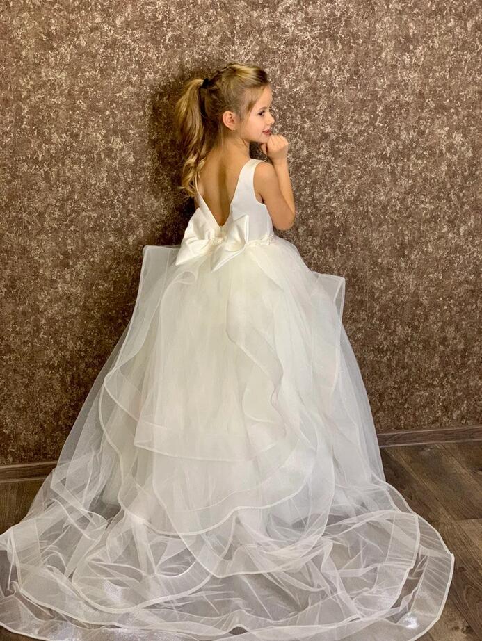 Simple Long A-line Tulle Sleeveless Flower Girl Dresses-misshow.com