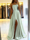 Simple Long Evening Dress Spaghetti Straps Prom Dresses With Slit-misshow.com