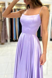 Simple Long Lilac A-line Sleeveless Prom Dresses-misshow.com