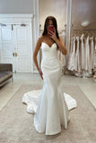 Simple Long Mermaid Satin Sleeveless Wedding Dress With Train-misshow.com