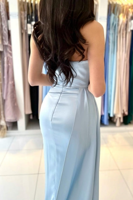 Simple Mermaid Sleeveless Evening Dresses Long Blue Prom Dresses-misshow.com