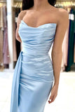Simple Mermaid Sleeveless Evening Dresses Long Blue Prom Dresses-misshow.com